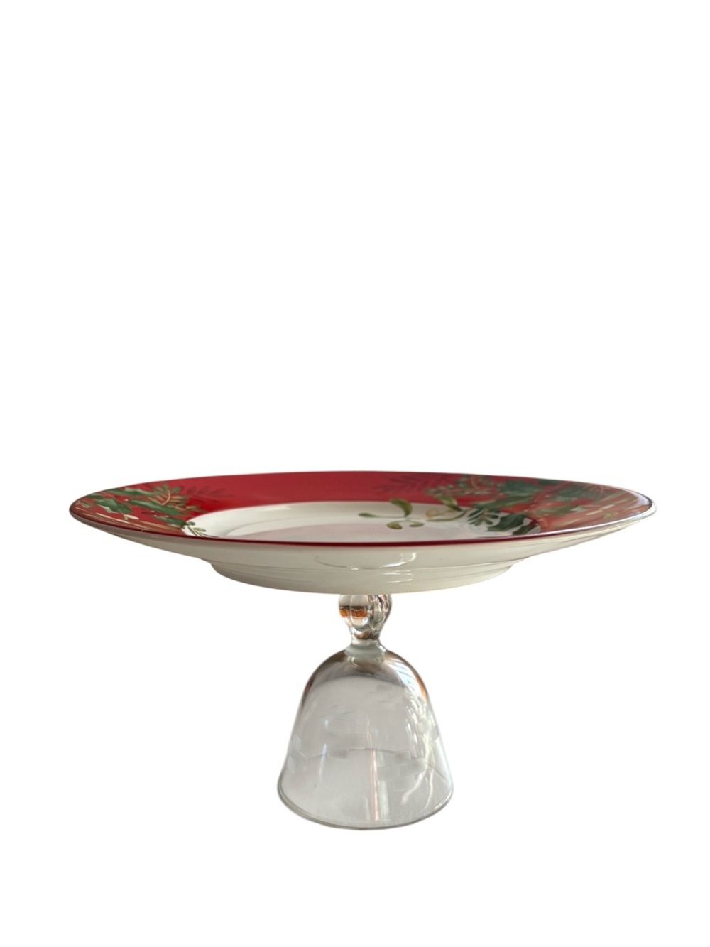 222 Fifth Christmas Fine China Pedestal Dish Mistletoe Holiday Decor
